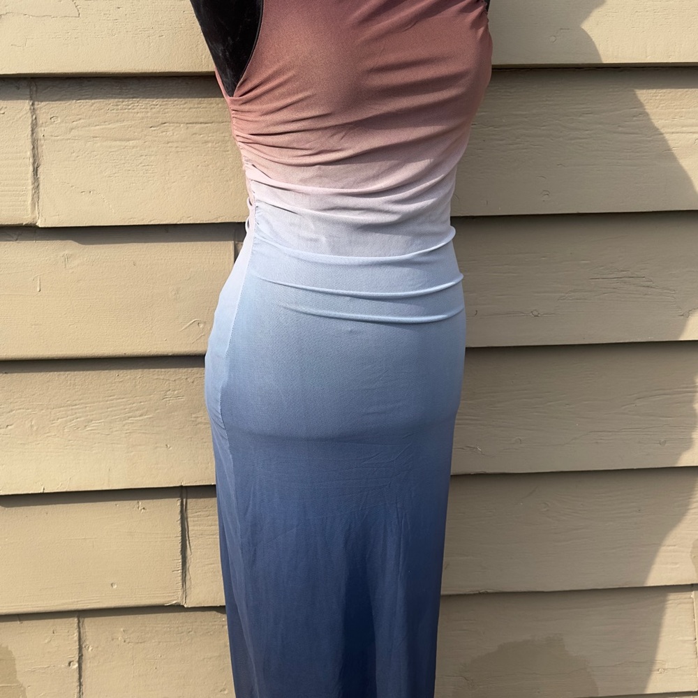 Gradient Ombre Maxi Skirt — Rose to Light Blue